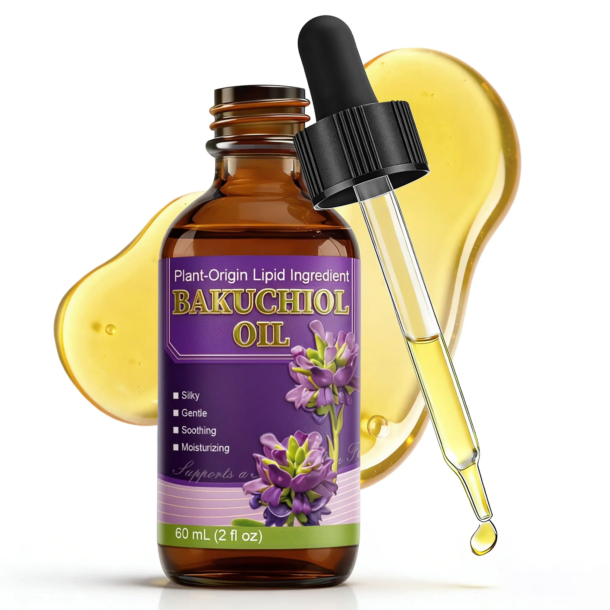 Bakuchiol Face Oil, Plant-Based Retinol Alternative, Jojoba Oil & Vitamin E, Lightweight Gentle Moisturizer for Dry & Sensitive Skin, 2 Fl Oz