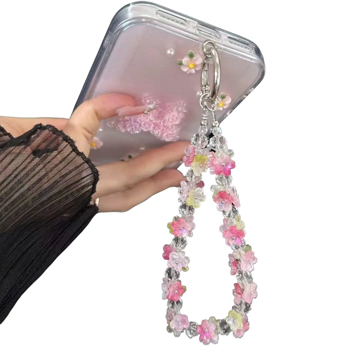 3D Glass Flower Resin Phone Charm, Crystal Bead Chain, Summer Fashion, Versatile Phone Case Strap, Bag Pendant, Camera Lanyard, Wrist Strap, Cell Phone Charm