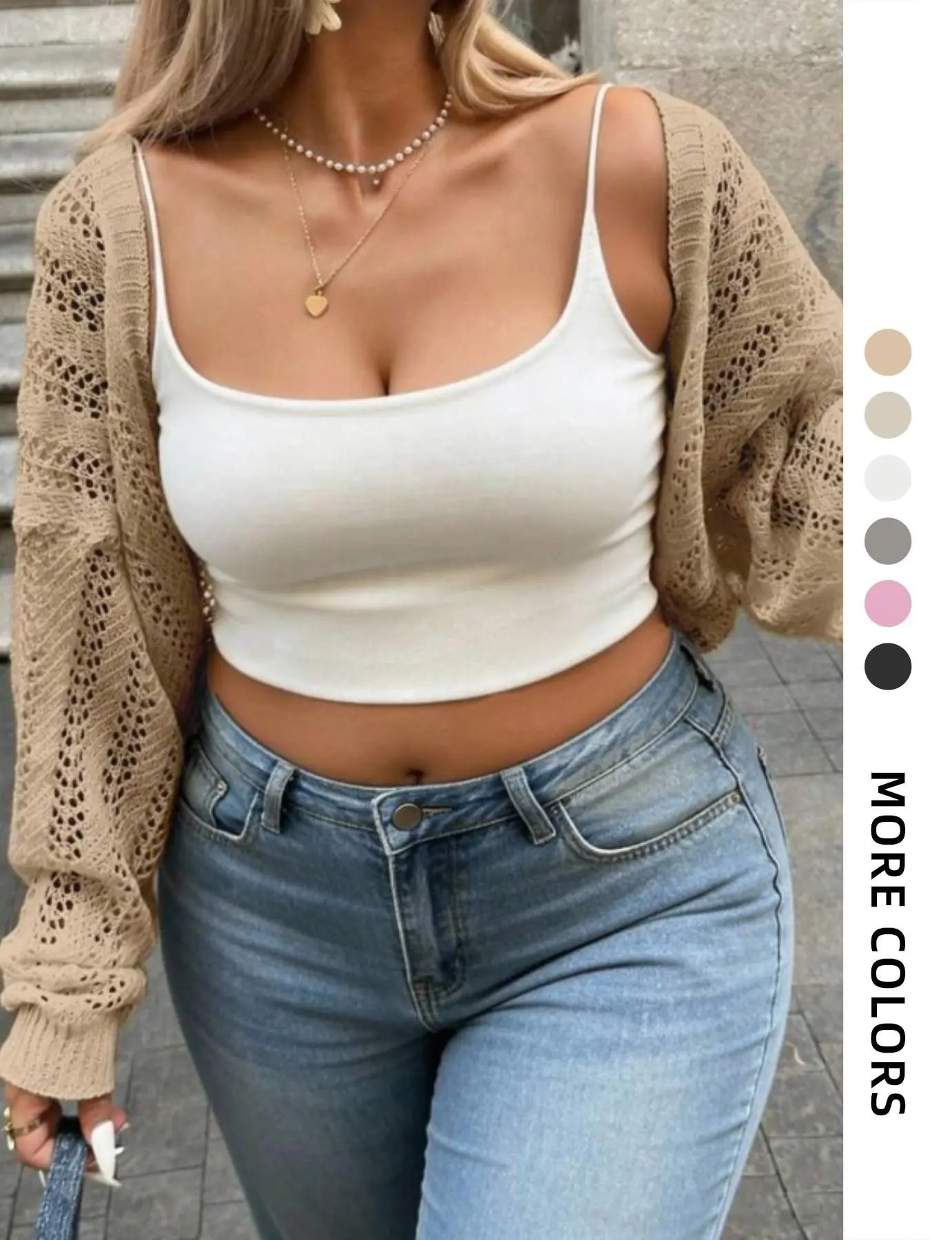 Plus Size Batwing Sleeve Openwork Design Lightweight Knit Cardigan, Stylish and Comfortable Pullover for Everyday Wear