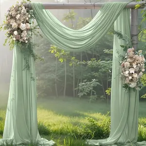 Sage Green Wedding Arch Draping Fabric 1 Panel 29" × 20FT Sheer Green Drapes Outdoor Backdrop Curtains for Wedding Ceremony Baby Bridal Shower Arch Ceiling Windows Decor
