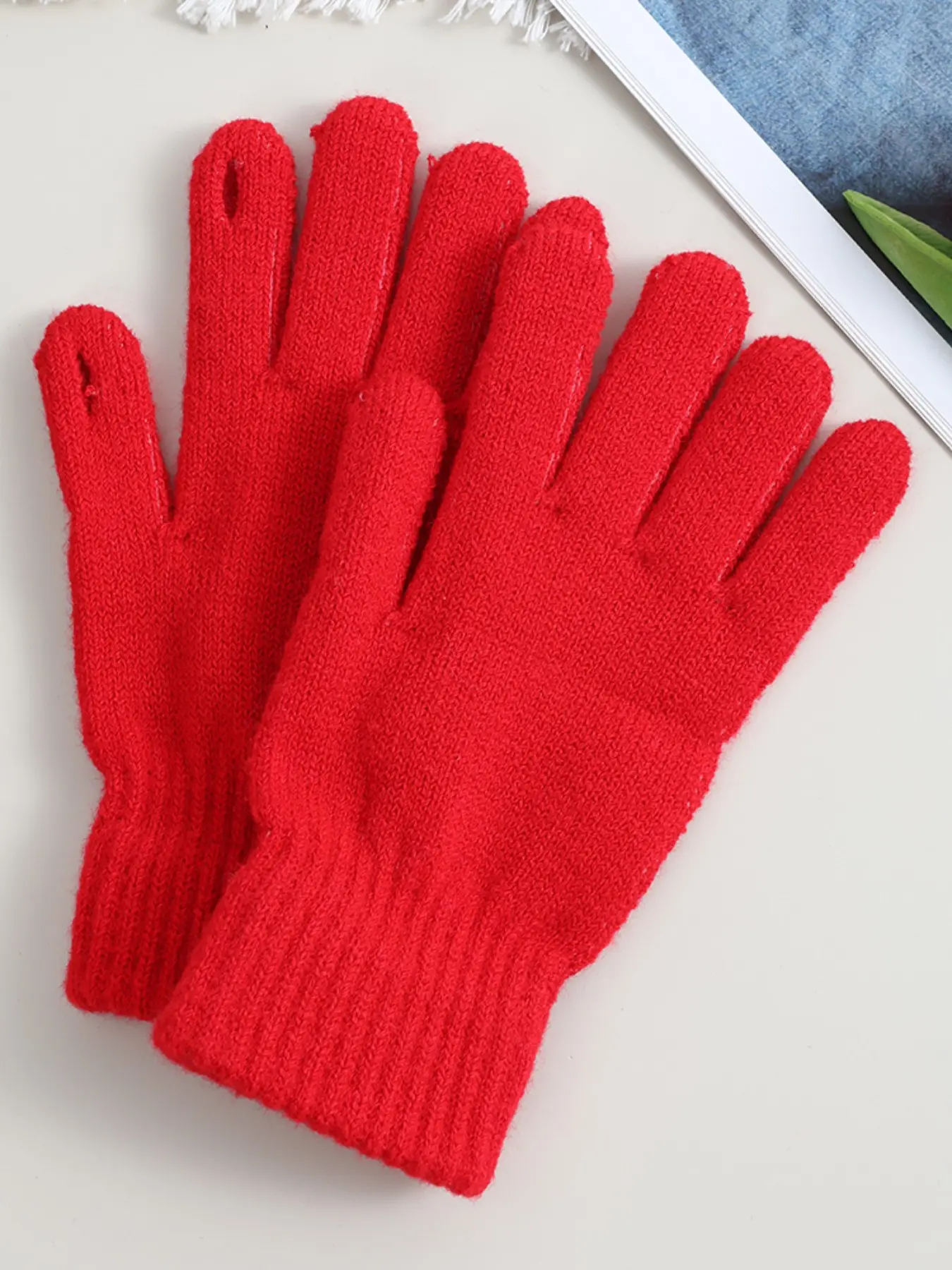 Winter Warm Knit Touchscreen Gloves, Unisex Thumb Hole Design, Soft Insulated Five-Finger Gloves, Outdoor Cycling Driving Phone Gloves