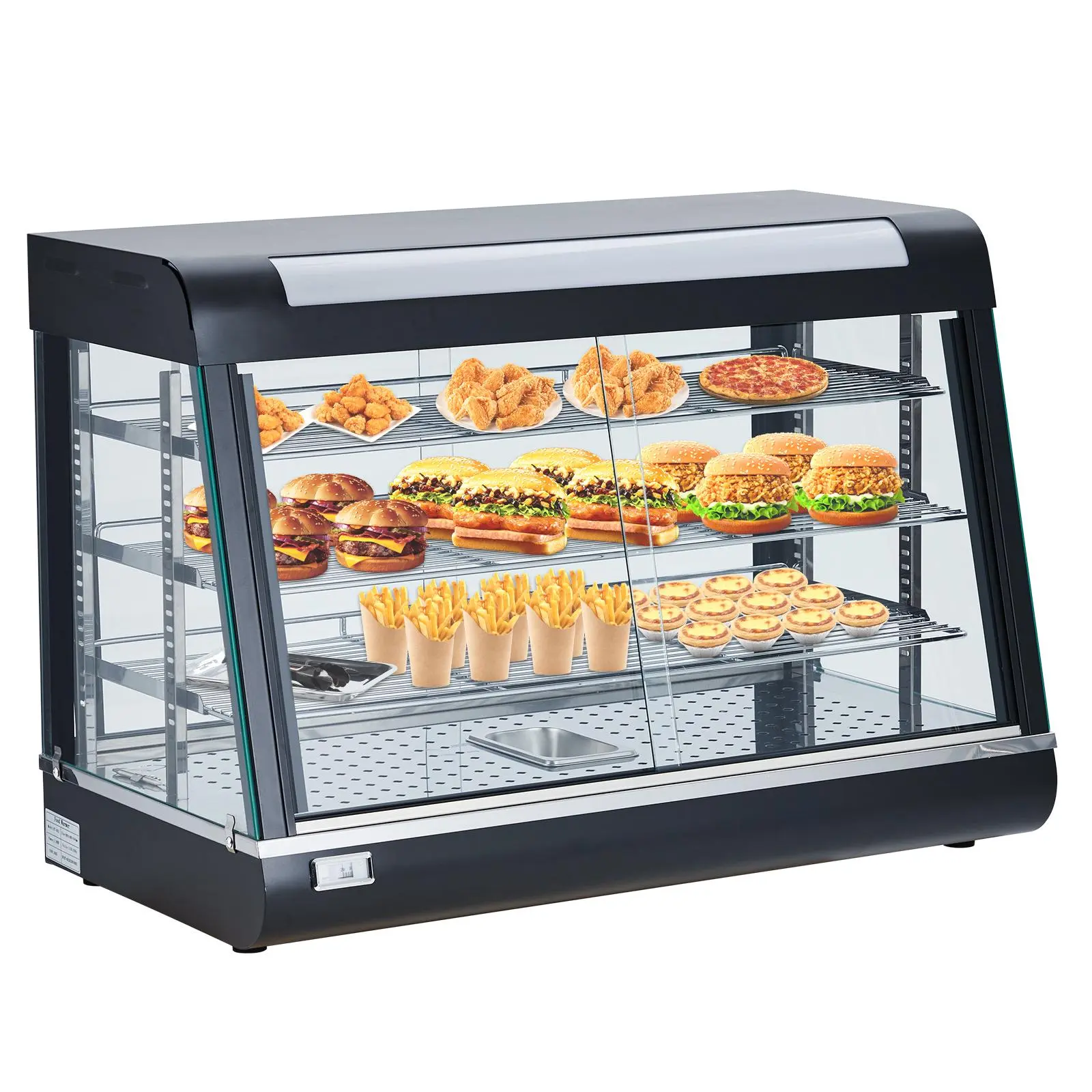 Commercial Food Warmer Display Cabinet – 3-Tier, Countertop 800W Electric Pizza & Pastry Showcase, 3D Heating, Adjustable Temp, LED Lighting, Sliding Tempered Glass Door, Removable Shelves – For Buffets, Restaurants, Food Service