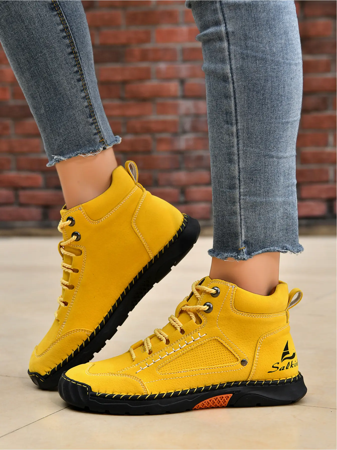 Women's Hand Stitched Soft Microfiber Ankle Boots, Non Slip Comfort Outdoor Hiking Booties, Fashion Casual Mid Top Walking Shoes, Casual Hiking Footwear
