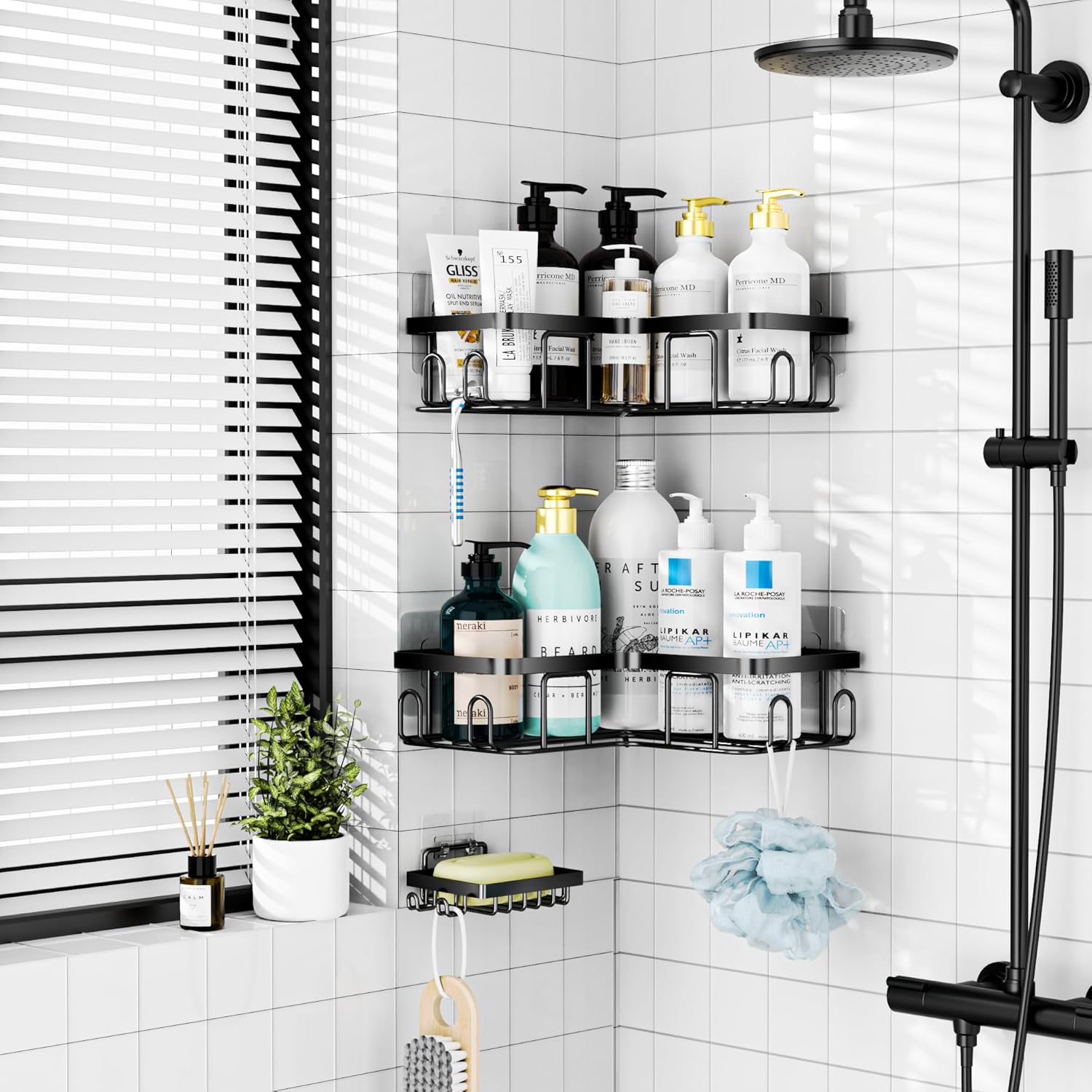 Corner Shower Rack, 3 Counts/set Bathroom Storage Rack with Soap Holder, Rustproof Storage Basket for Bathroom, Bathroom Accessories, Shampoo Organizer