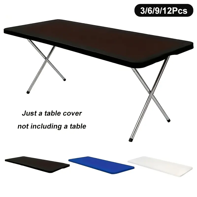 3/6/9/12 Pcs 6ft Polyester Stretch Tablecloth, Wrinkle-Resistant Washable Rectangular Semi-Sagging Solid Color Table Cover for Weddings, Parties, Multi-Purpose Events, Home Restaurant Decor, Indoor & Outdoor Camping