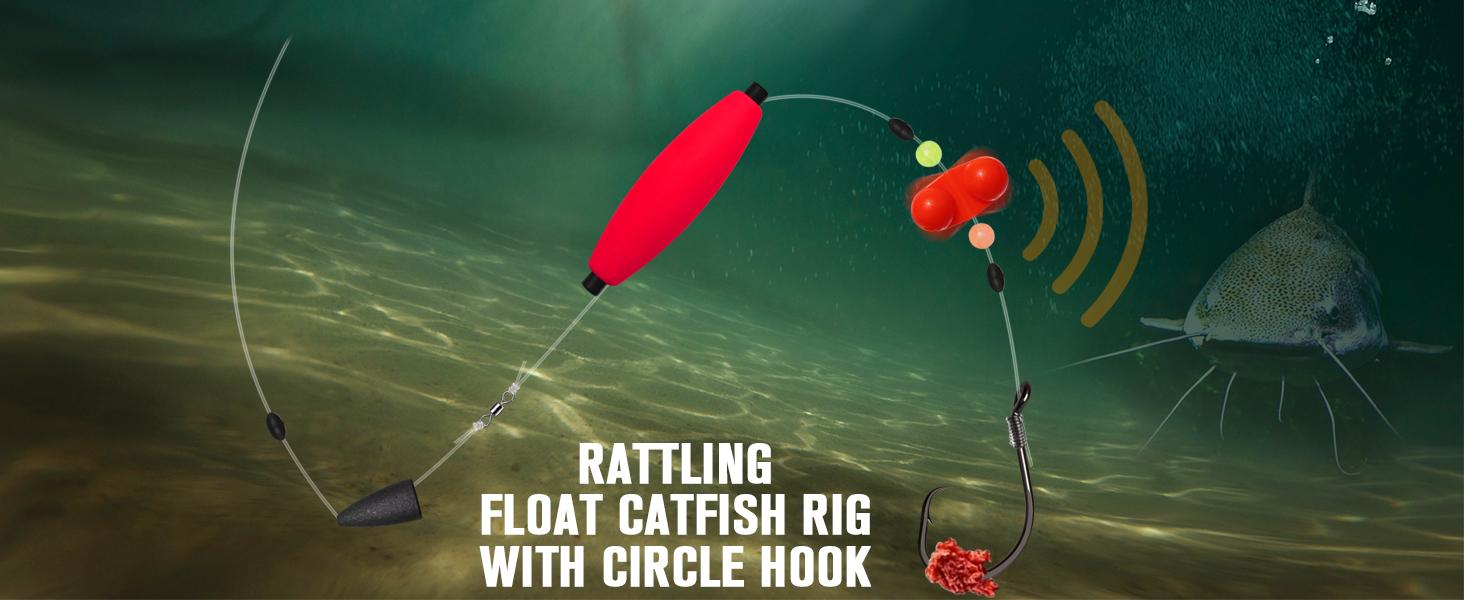 Catfish Rigs Santee Rig Catfish Float Rigs Circle Hooks  6/0 8/0 Catfishing Tackle 6pcs, Catfish Fishing Tackle Making Kit Equipment Accessories with Float, Hook, Swivel and Fishing Bell，bank fishing