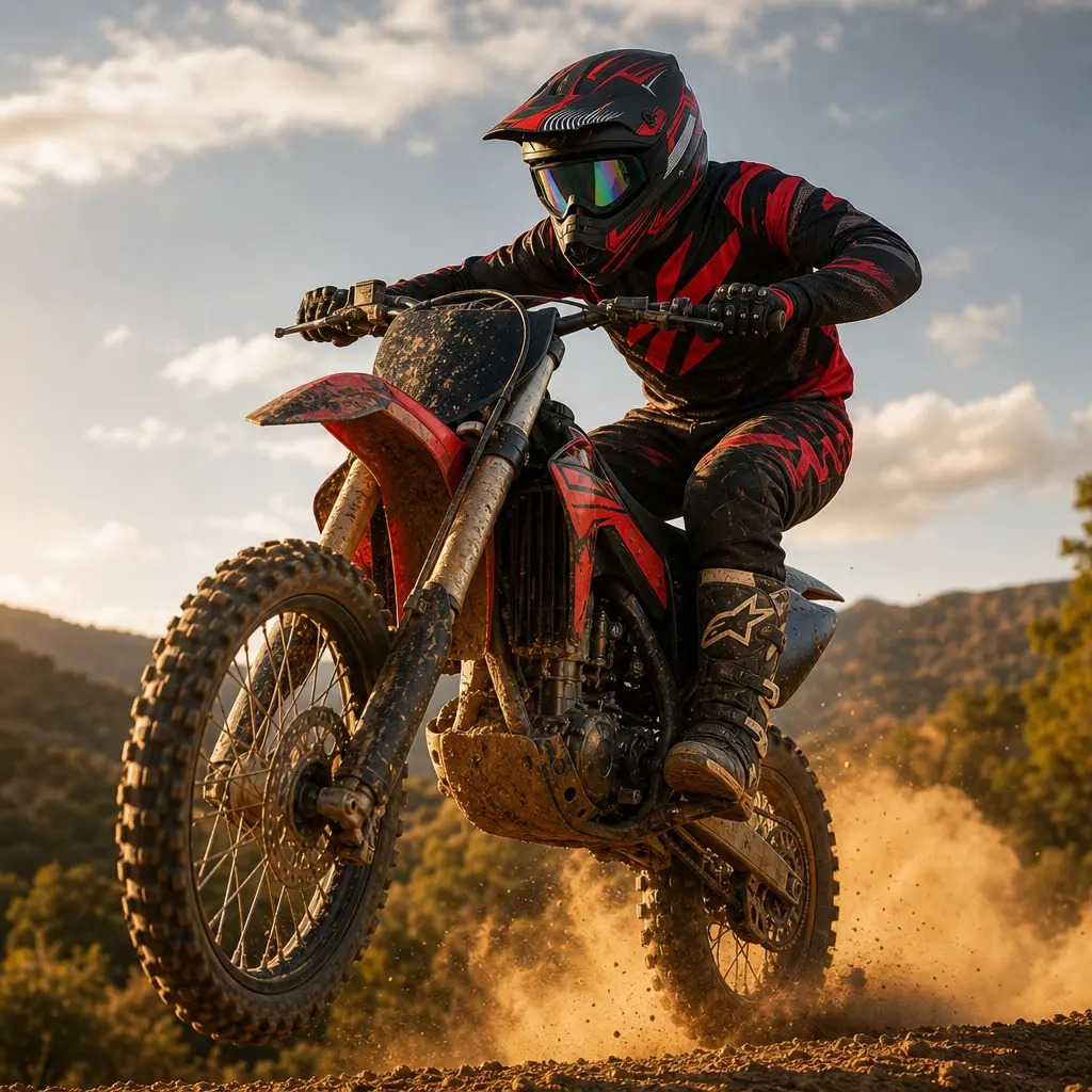 Motocross Helmet, CVXVC Full Face Off-Road Design & Red Graphic Shell, Includes Goggles Gloves & Face Mask, For Adult Trail Riding & Dirt Bike Racing, Shockproof Lightweight Ventilated Safe Secure Fit