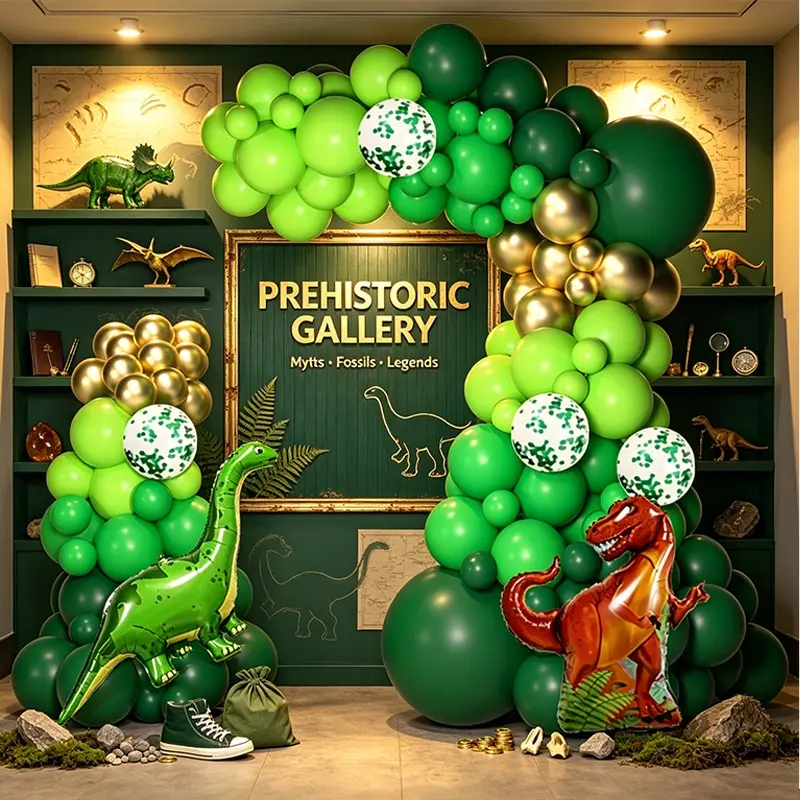 116pcs Forest Dinosaur Balloons Garland, Long Neck Dragon + Tyrannosaurus Foil Balloons, Gold Dinosaur Balloon Arch Decoration for Jurassic Birthday Party