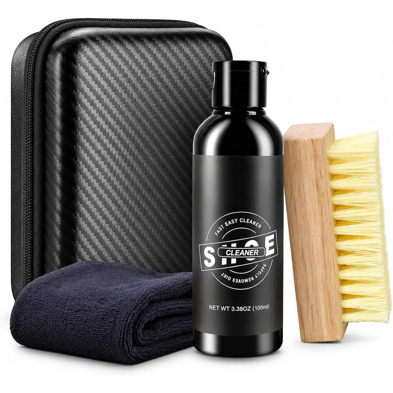 Shoe Cleaner Kit for Sneakers, Portable Sneaker Cleaning Kit with Cleaning Solution, Brush, Towel and Travel Case, Shoe Cleaner Set for White Shoes, Leather, Suede, Nubuck, Canvas and Mesh