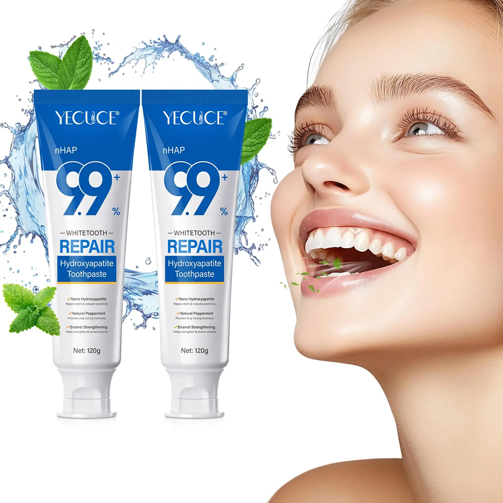 YECUCE Hydroxyapatite Toothpaste 2-Pack – Gentle Mint for Fresh Breath. Non-Abrasive Formula Supports Enamel Health. Suitable for Men and Women. Ideal for Daily Family Oral Care. Leaves Your Mouth Feeling Refreshed and Revitalize