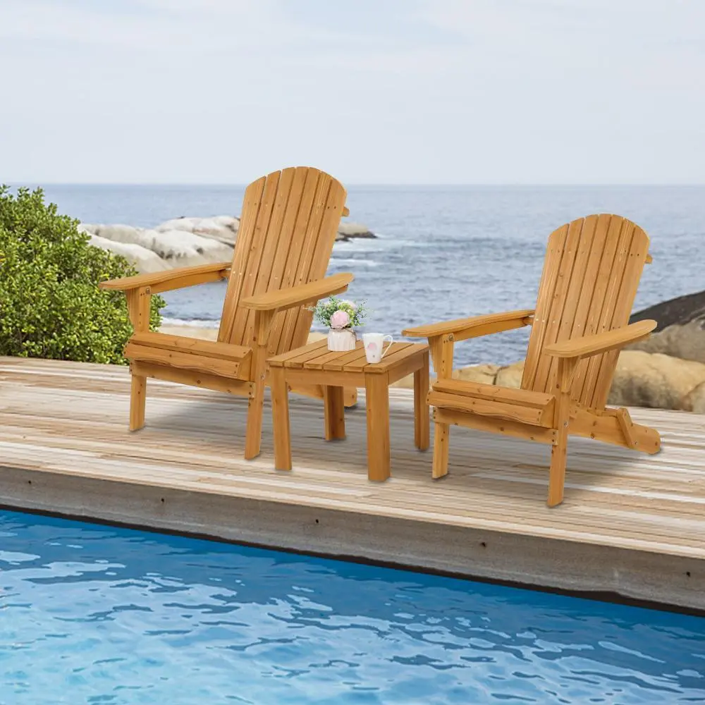 Outvita Folding Wooden Adirondack Lounger Chair with Natural Finish Summervibes