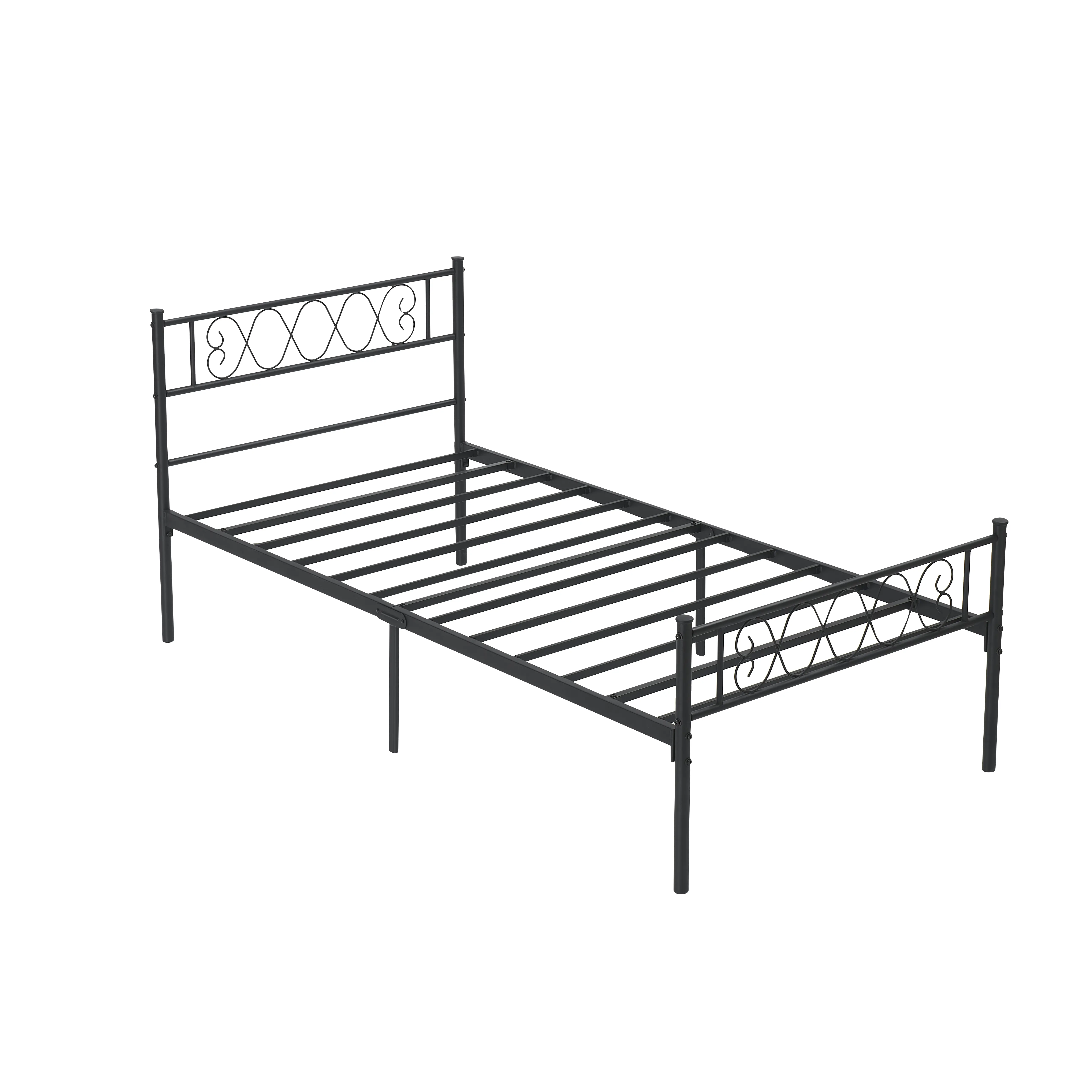 Twin Size Metal Bed Frame, Heart-Shaped Twist Design, Black, No Box Spring Needed