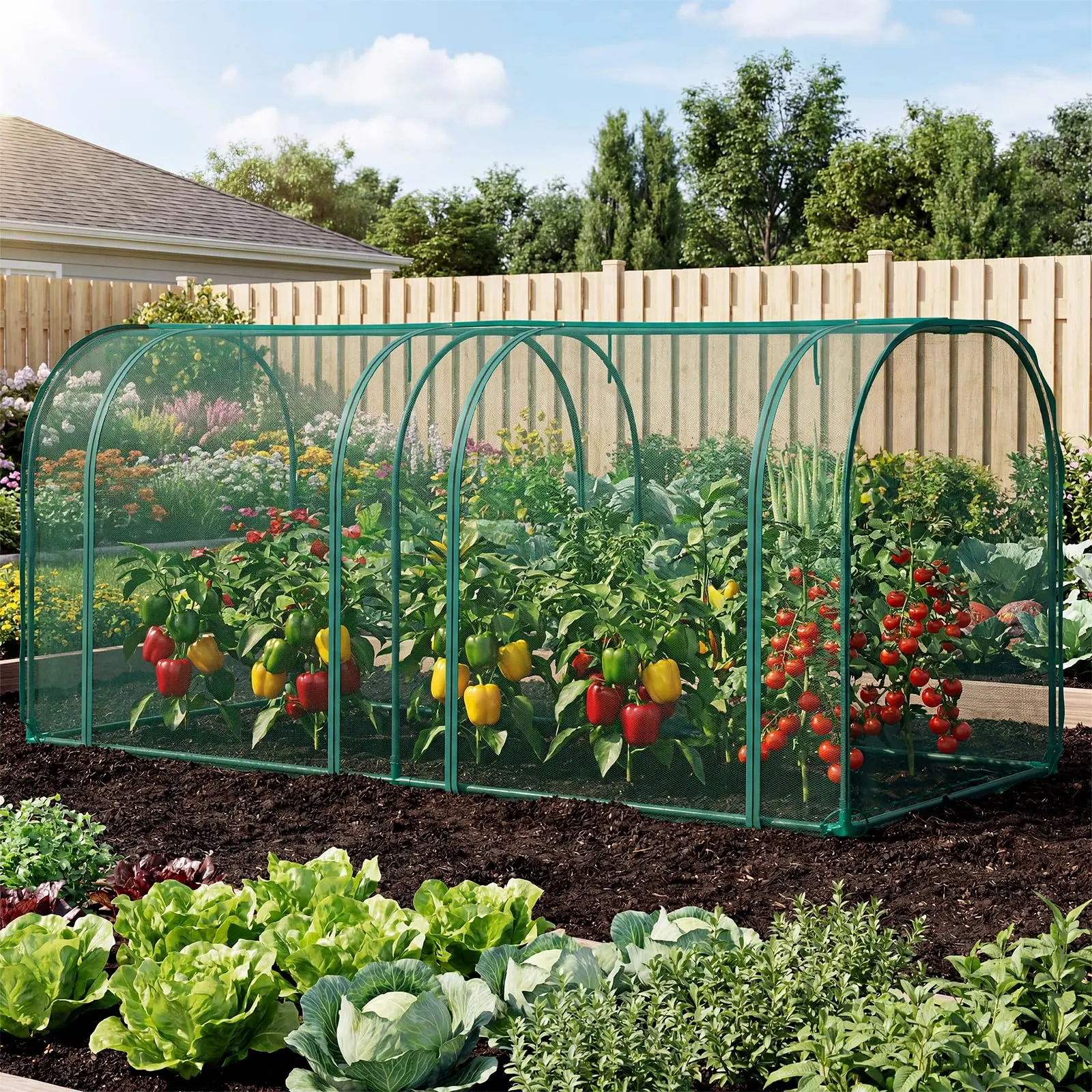 Crop Cage for Garden, 1 Roll-Up Zippered Doors Plant Netting Cover with Durable Steel Frame,Storage Bag, and Ground Stakes, Bug & Insect Protection for Vegetables, Fruits, and Raised Beds