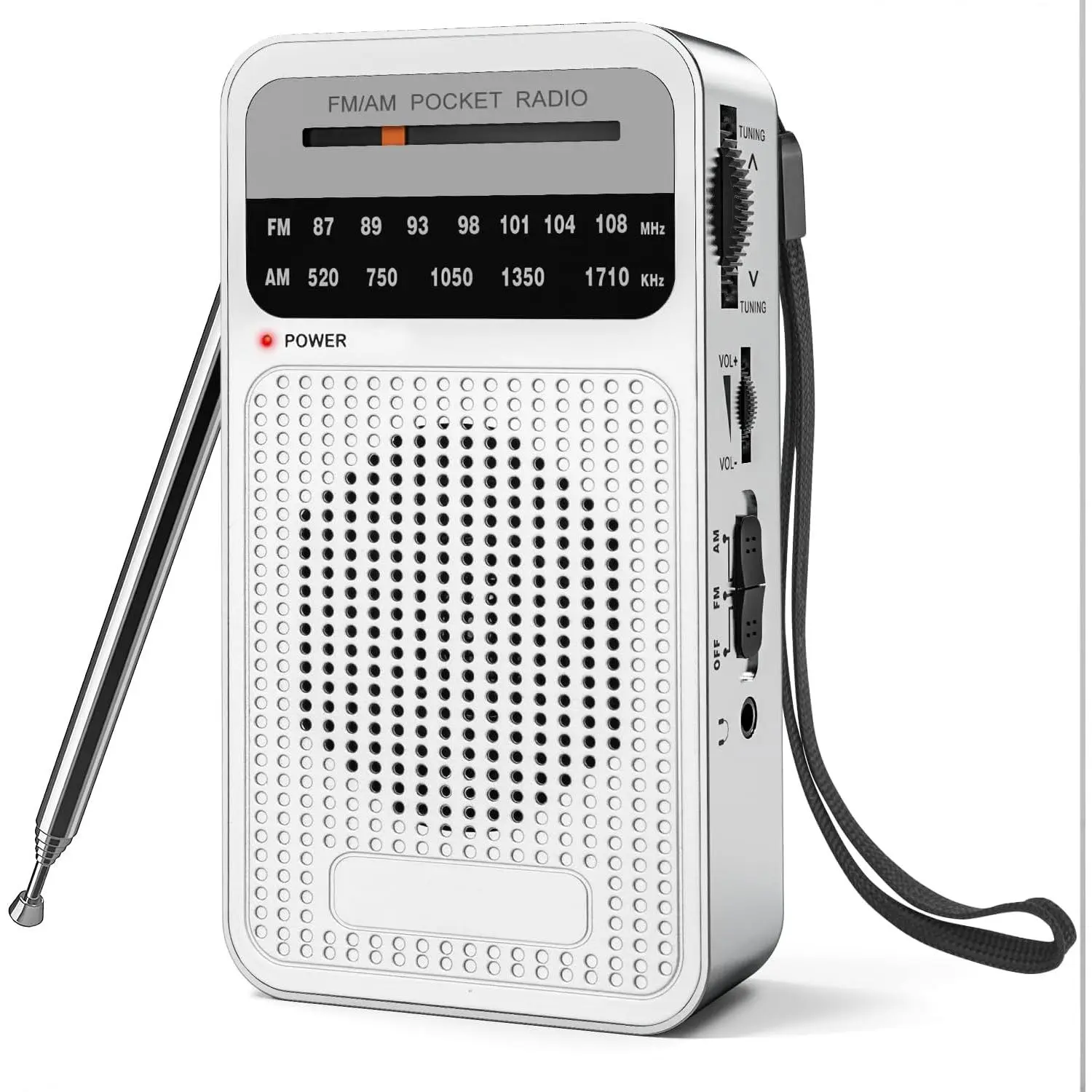 Portable Synthetic FMIAM AM FM Radio Player - Compact, Rugged, Long Range Antenna Reception, Transistor Design, Loud Stereo Speakers, Headphone Jack, 2AA Battery Powered, Handheld Toggle Button for Indoor/Outdoor Use, Dsp Anti-Jamming Chip