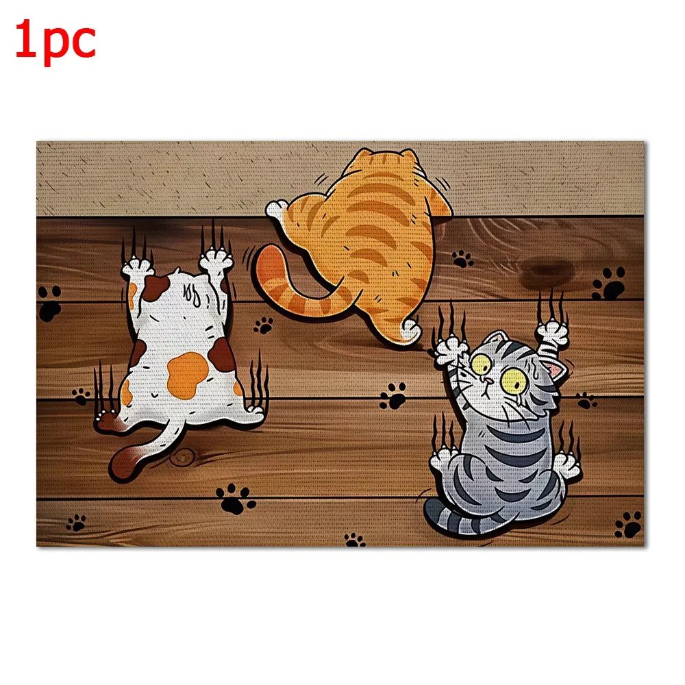 1pc three-clawing wooden cat pattern placemat modern decorative placemat, household placemat anti-slip, heat-resistant, high-definition printing, table decoration