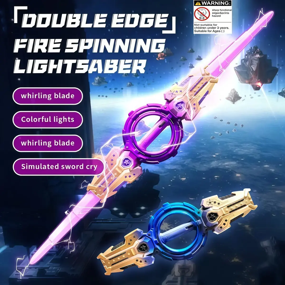 Double-Blade Extendable Light Saber, Fire Spinning Lightsaber, Usb Rechargeable Lightsaber, Seven Color Glowing, Dual Head, 360 Degree Rotation, Realistic Sword Sound Effect, Role Play Gift spark lightsaber lightsaber retractable lightsaber