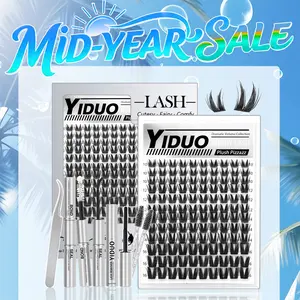 YIDUO Bunny Lash Clusters Kit, Fluffy Eyelashes Cluster, Manga Lash Clusters Kit Fairy Lashes Clusters with Spikes Wet Look Eyelash Extensions Lash Extension Kit with Lash Bond and Seal Tweezers Remover Eyelash Brush DIY at Home