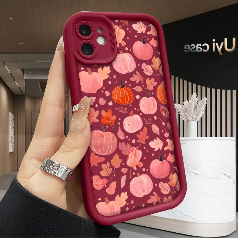Watercolor Pink Pumpkin Fall Pattern Phone Cover,Cozy Autumn Shockproof Silicone Case for iPhone 17 Air 18 16 16e 15 14 13 12 11 Pro Max Plus X XS Shockproof Full Camera Protection Durable slim Silicone Cover