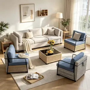 Bestselling Home Furn 7-Seat Modular Patio Furniture Set  Outdoor Wicker Sectional Sofa with Thick 4″ Cushions, Dual-Strand PE Rattan, Rust-Resistant 18 mm Steel Frame, Backyard Garden Deck Lounge, Patio Furniture Sets, Outdoor Furniture Set, Easy Assembl