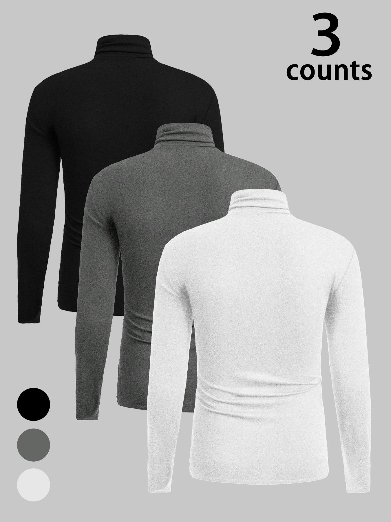 Men's Casual High Neck Warm Tops, Classic Colors, Suitable for Home Wear or Autumn Winter, Pack of 3