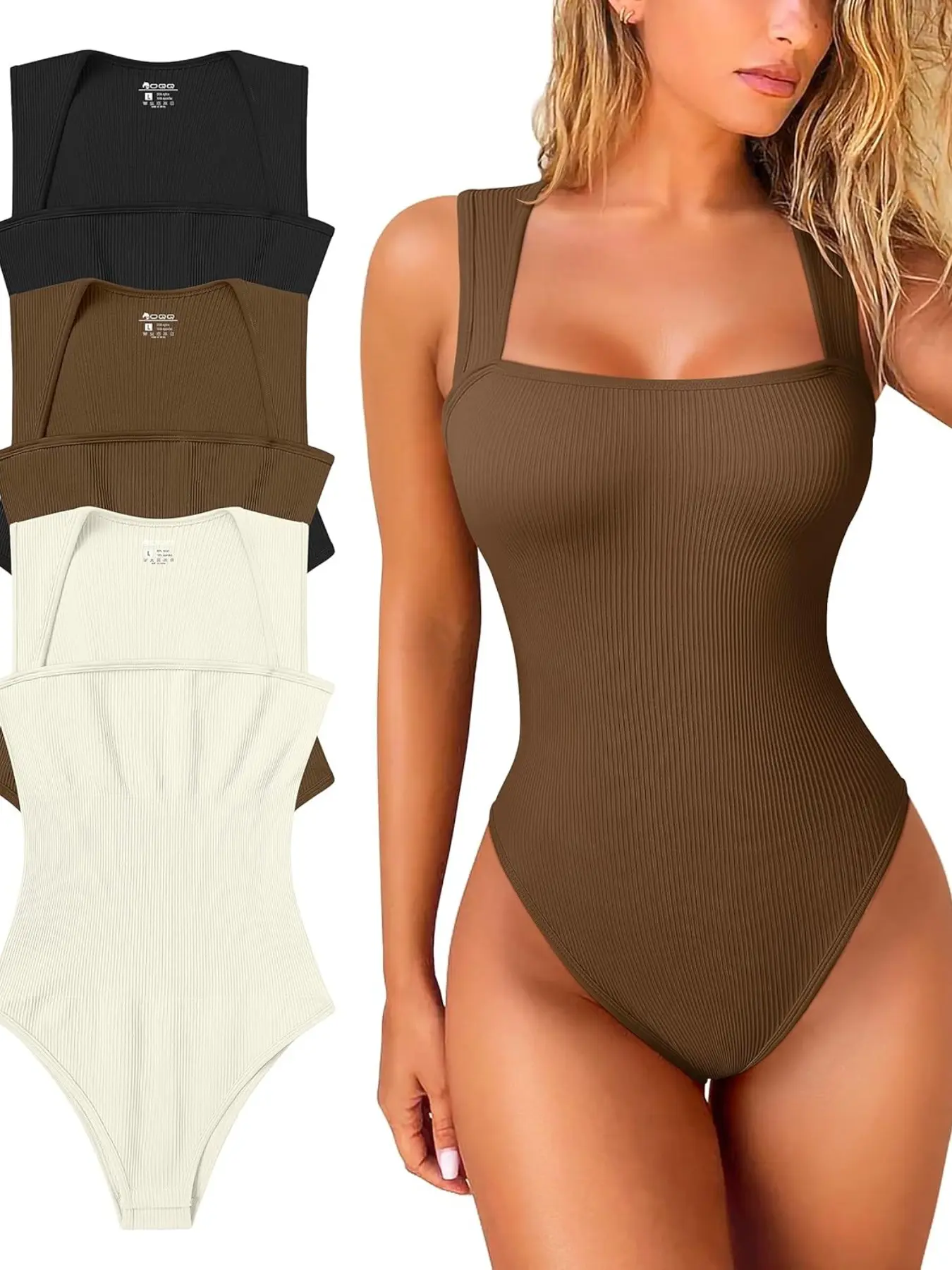 Minimalist Solid Color Wide Strap Sleeveless Stretch Tight Skinny Bodysuit Underwear, Casual Y2K, All Seasons Romper, Organic Textile, Plain Pattern