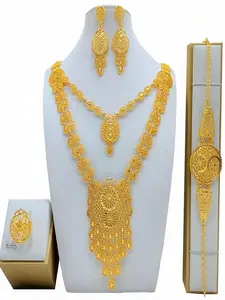 Middle East Dubai Necklace Fashionable Jewelry Set, Elegant All-Over Print, Zinc Alloy Chain, Suitable for All Seasons, No Choking Hazard