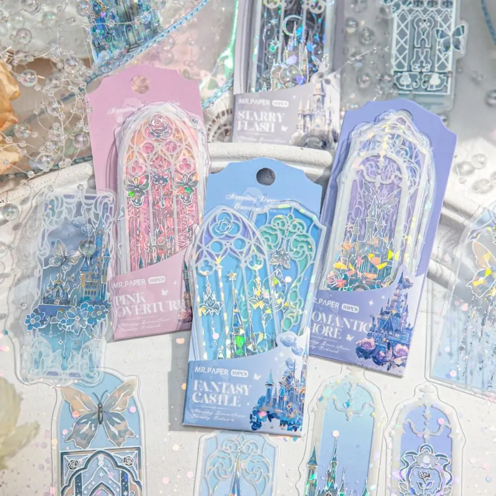 Holographic Foil Bookmarks, 40-Count 4-Pack Fairytale Castle Window Glittery Transparent PVC Bookmarks with Shimmer Effect & Multiple Styles for Book Lovers (Office Stationery)