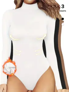 Women's Tummy Control Mock Neck Bodysuit, Long Sleeve Stretchy Slim Fit Jumpsuit, Elegant Body Shaper Top, Casual Lounge Leotard