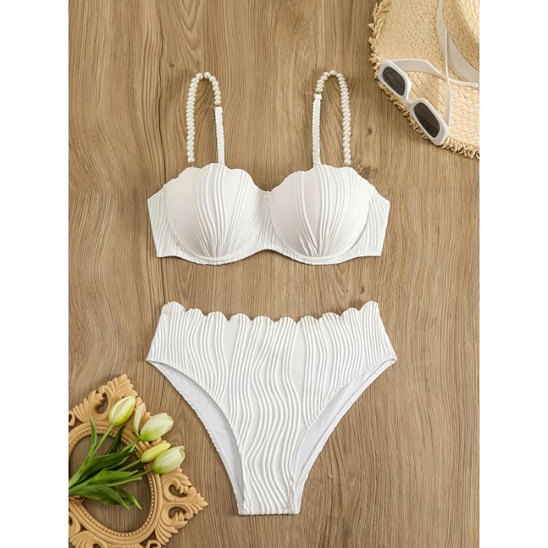 wicked unlined balconette demetra Elegant Solid Color High Stretch Polyester Bikini Set With Pearl Embellishment, Knitted Fabric Swimsuit With Sleeveless Tops And Bottoms, 95% Polyester, 5% Spandex