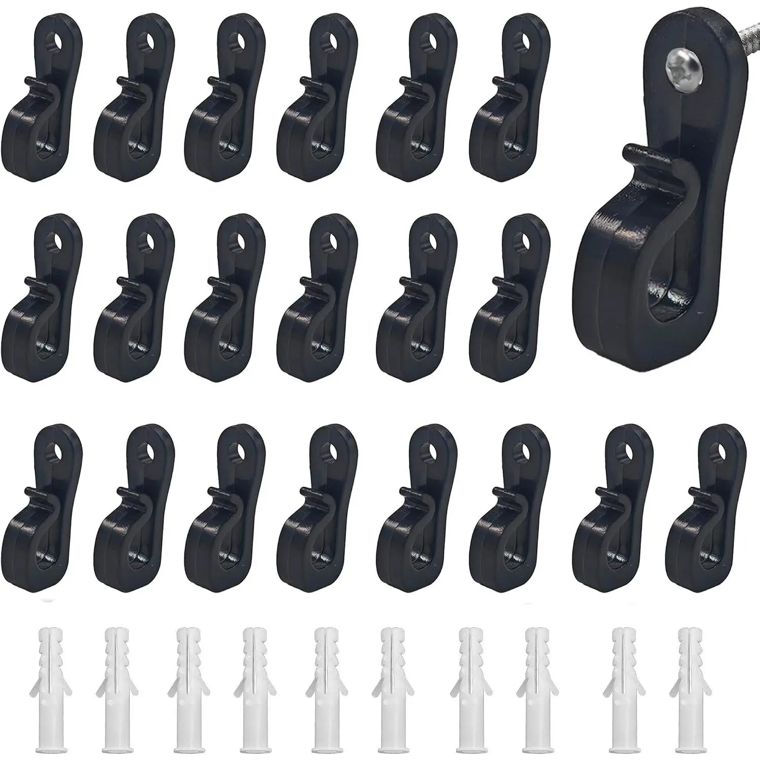 32 count Black Down Wall Clips for Wire Shelving - Heavy Duty Plastic Loop Brackets with Screws and Expansion Tubes, Closet Shelf Support Clips for Wire Organization Systems