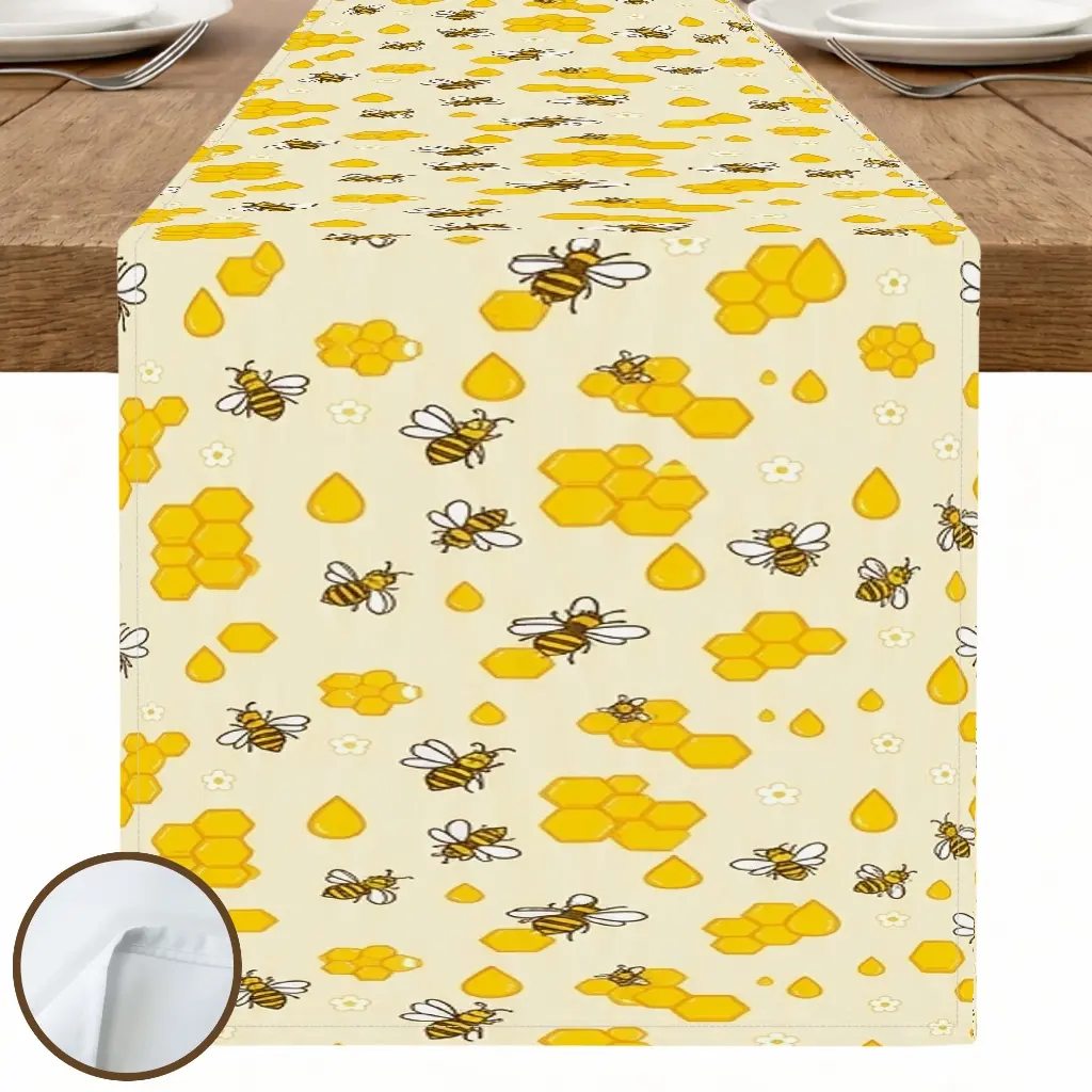1pc Honeycomb Bee Floral Table Runner, Cute Rustic Style, Repeating Pattern with Bees and Honey, for Dining Table Kitchen Decor Home Decor Fall Decor