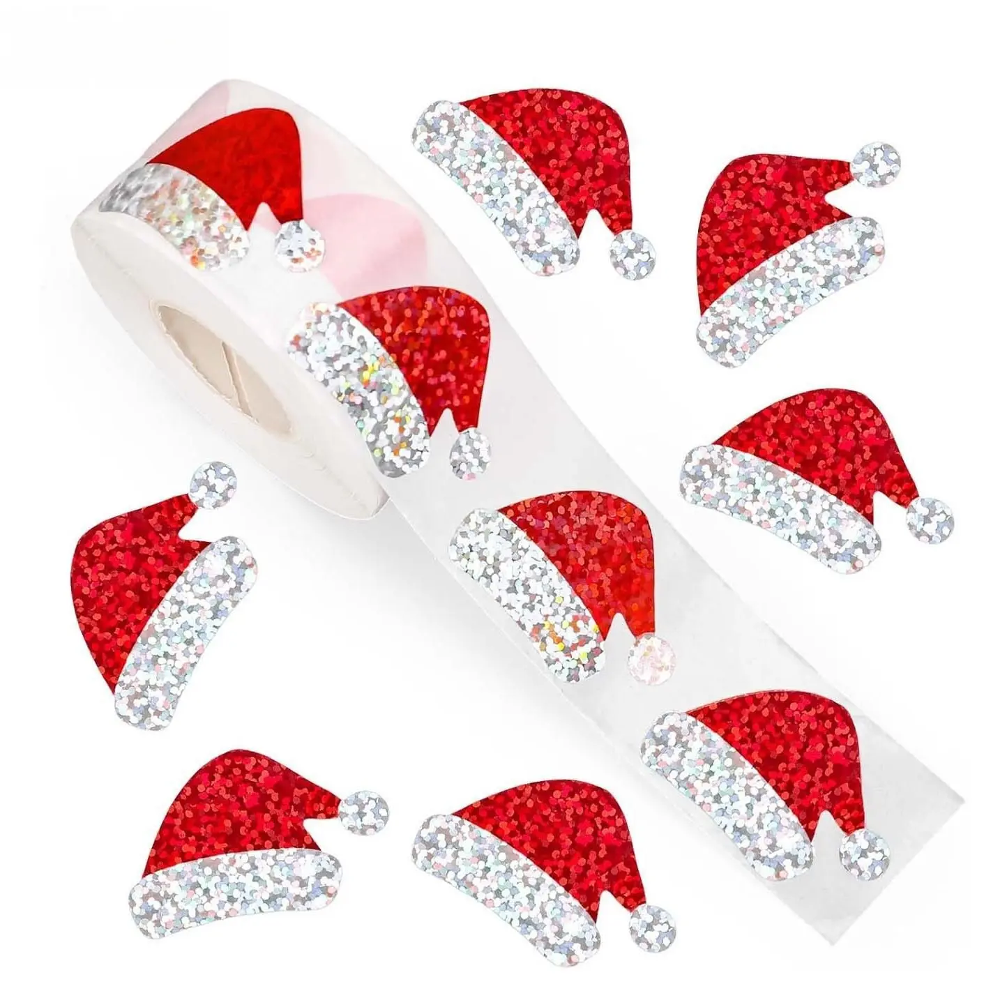 500 Stickers Per Roll Christmas Hat Gift Labels, Holiday Series Festival Gift Packaging Adhesive Stickers, Universal Non-Stick Stickers