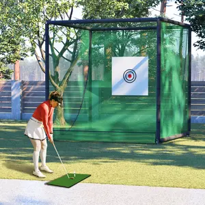 [Fahuac] 10x10x10FT Golf Practice Net Cage with Double-Layer Netting, Metal Steel Portable Driving Range for All Skill Levels, Indoor Backyard Use, Tool-Free Assembly, Versatile Target Cloth Included