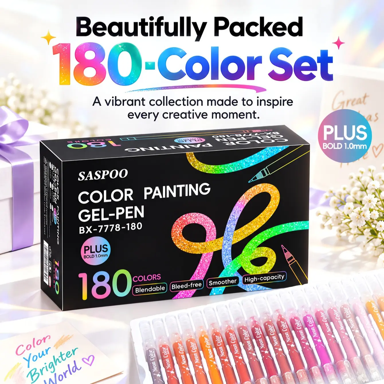180 Colors High-Quality Glitter Effect Sketch Pen, Art Student Drawing Pen, Neutral Pen, Water Brush, DIY Notebook Painting Marker, Large Capacity Colorful Pen, Coloring Markers