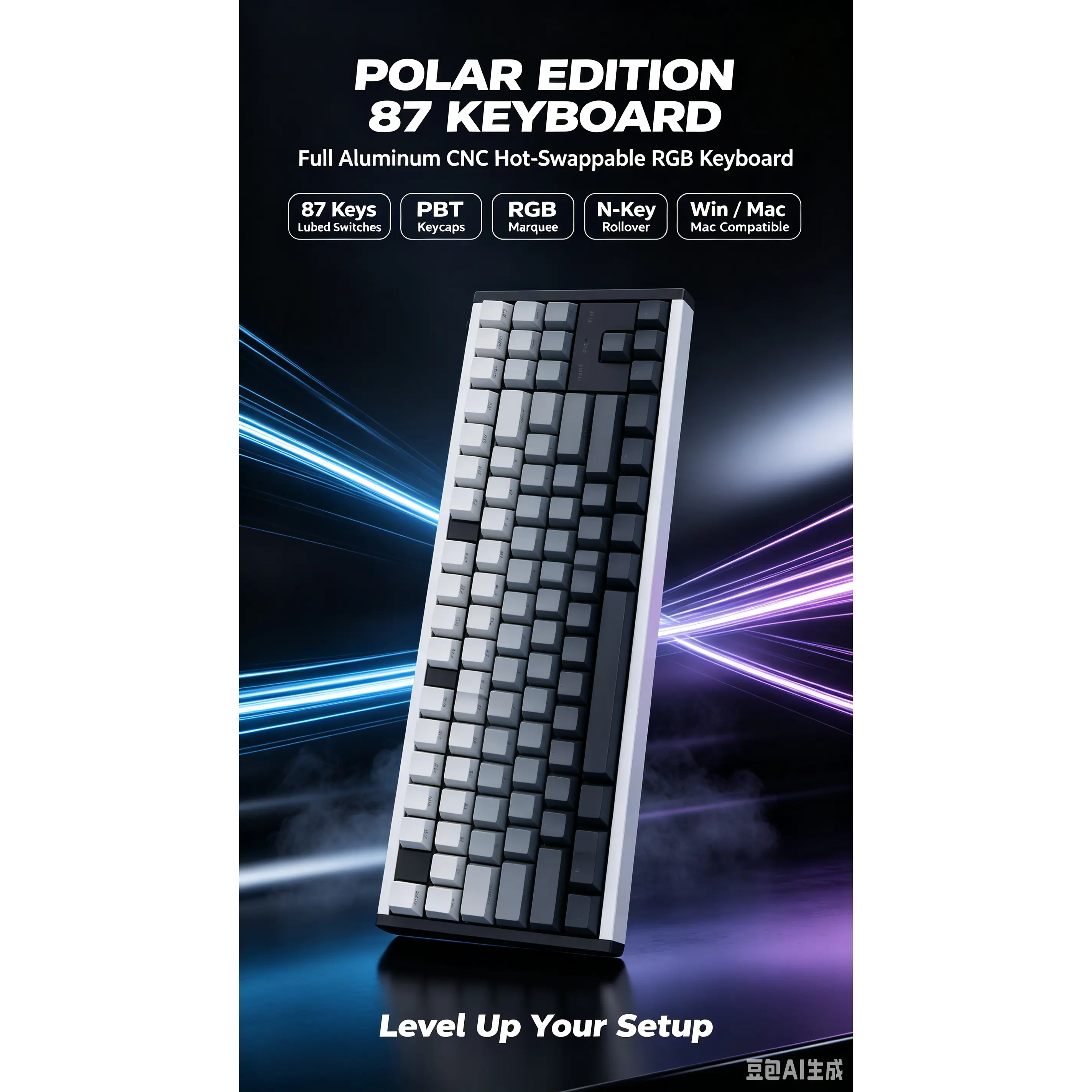 ASMR Ready! Polar Day 87 Key Mechanical Keyboard – Full Aluminum CNC, Hot-Swappable, Thocky Typing, RGB Lighting, keyboard for Gaming & Wor custom keyboard