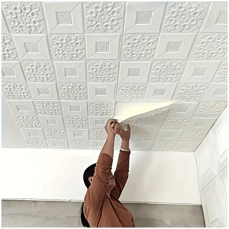 20pcs/40pcs Self-Adhesive Wallpaper, Sticky Wallpaper Peel And Stick, Ceiling Tiles, Bedroom Warm Background Wall Decor, Waterproof Mould-Proof Foam Stickers