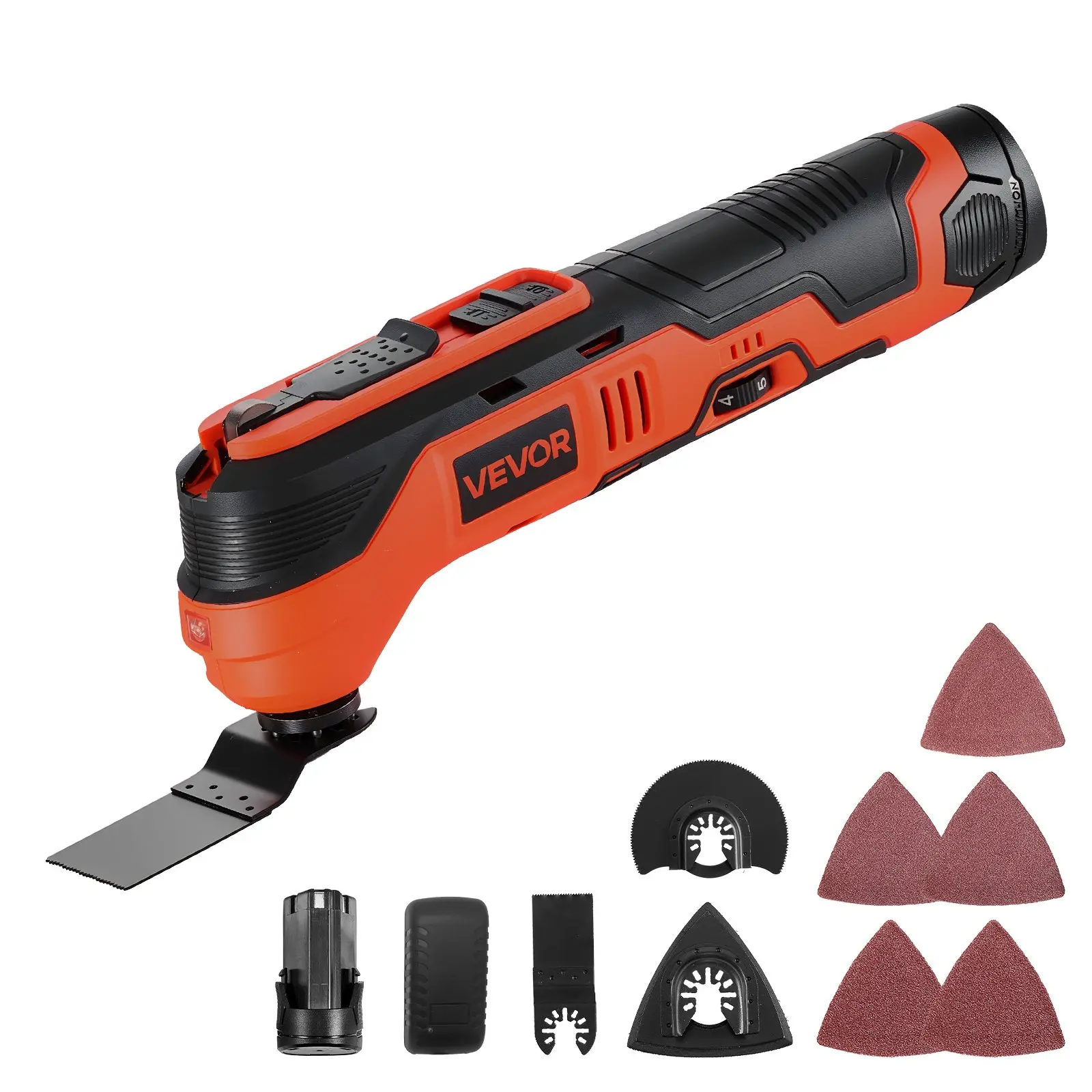 VEVOR 12V Cordless Oscillating Tool, Lightweight Ergonomic Multitool Oscillating Saw with 6 Adjustable Speeds (6000-17500 OPM), 3.2° Oscillation Angle, 2.0Ah Battery & Charger, 8PCS Saw Accessories, LED Light, 12 V
