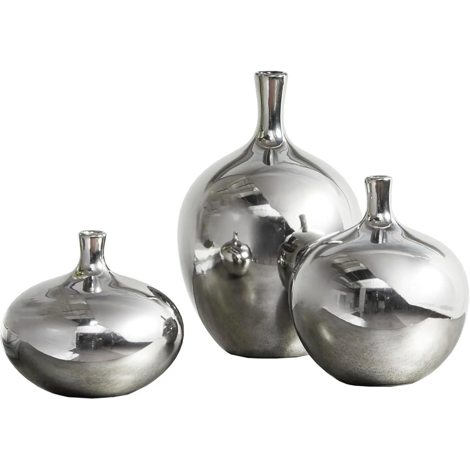Handmade Ceramic Vase Set 3-Piece, Multi-Size Silver with Metallic Accent for Living Room Decor – Shelf, Side Table, and Mantle
