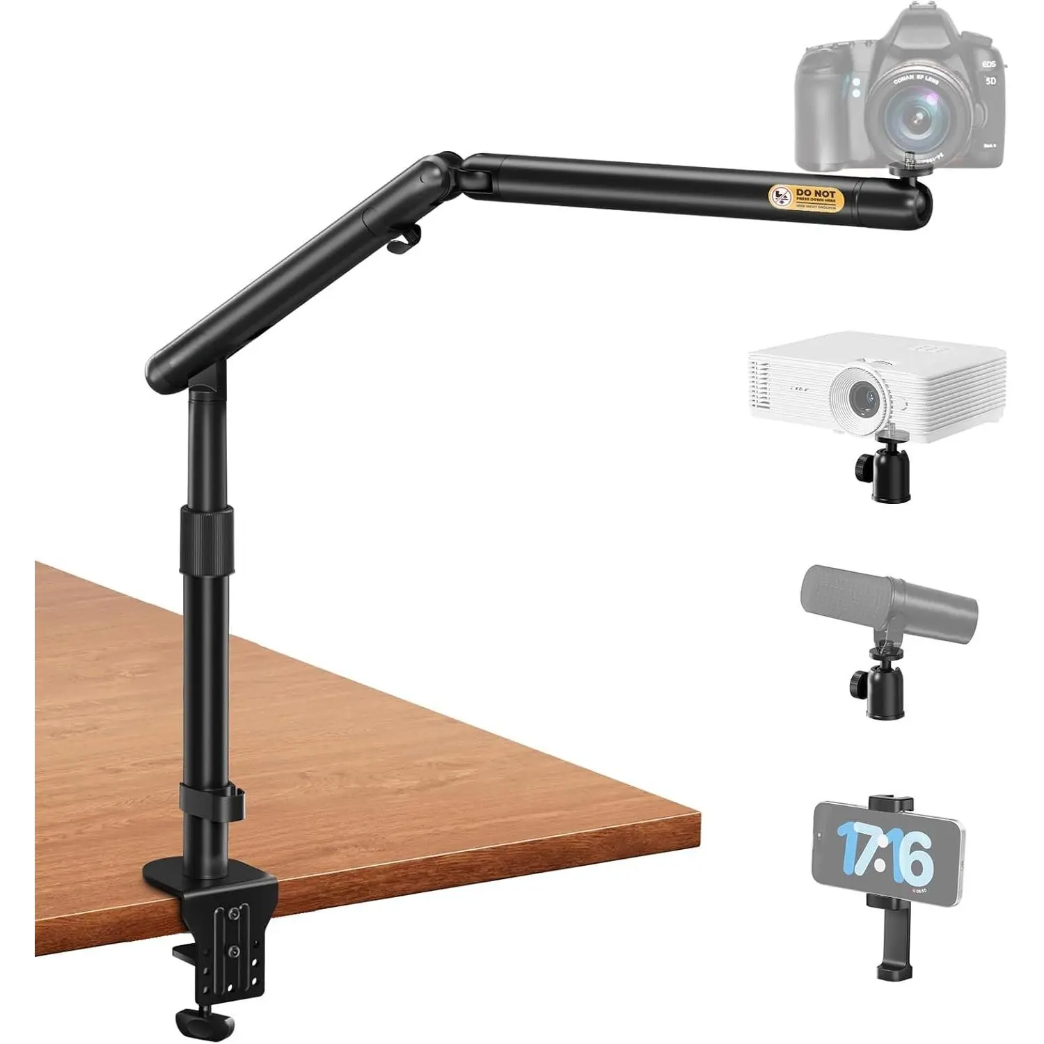 Overhead Camera Mount, Adjustable Desk Mount with Flexible  Spring Arm, 360? Ball , 1/4" 3/8" Screw & Phone Clamp for DSLR Cameras, Light, Heavy Microphones, and Smartphones