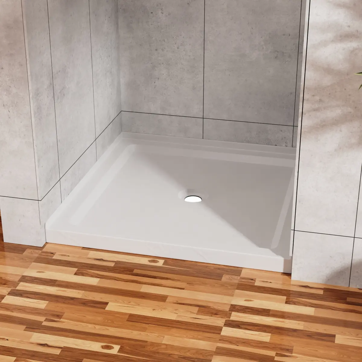 Goodyo 36"x36" Shower Pan 3.3" Height Single Threshold Shower Base in Slate White, Anti-slip Acrylic, Center Drain (no Drain Sets)