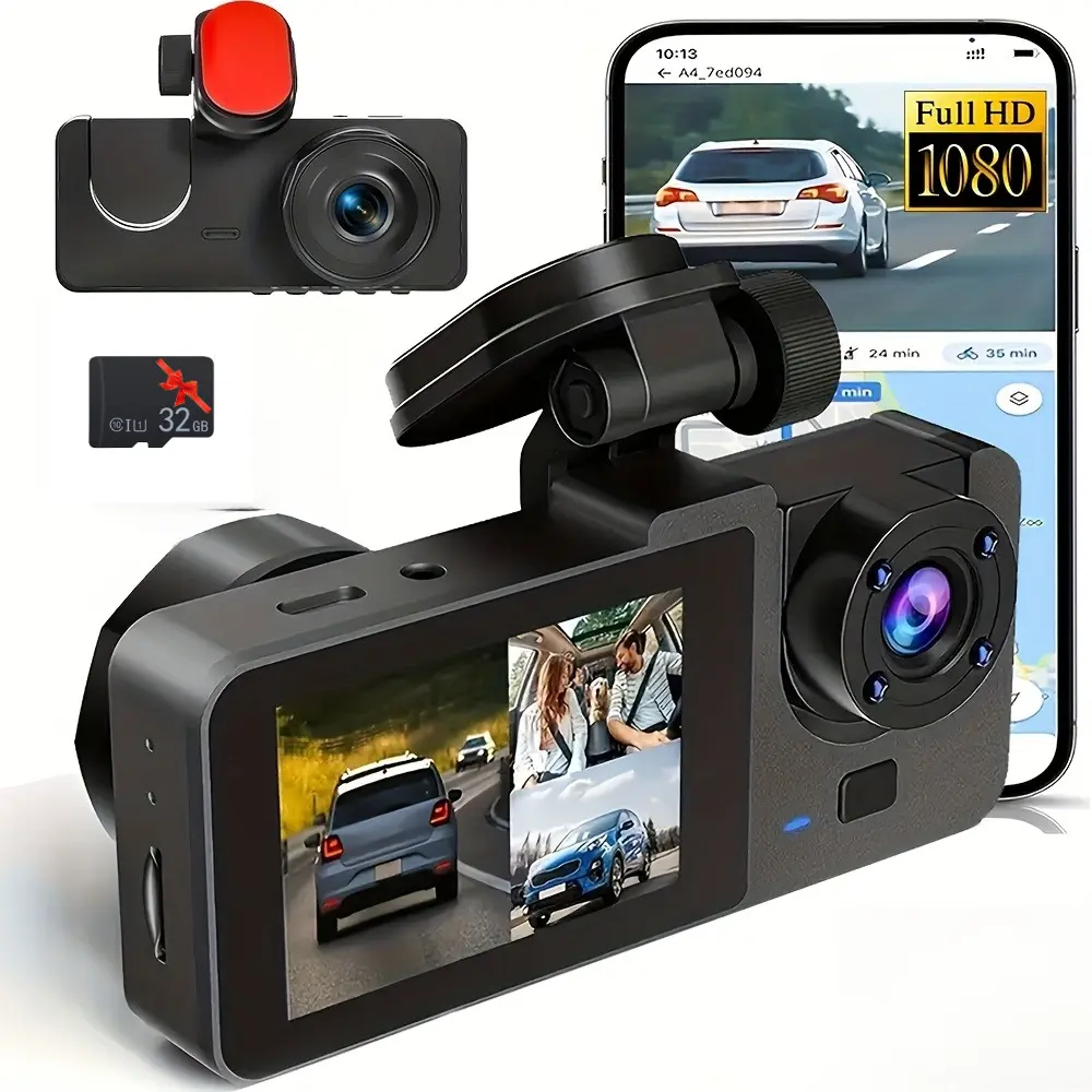 Y15 Auto DVR Car Mounted Dashcam, Dual-Channel Front & Rear Built-In Automotive Video Recorder with UHD 1080P, Infrared, Loop Recording, WDR, 24-Hour Parking Mode, 32G Memory Card, Car Accessory