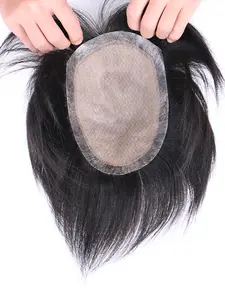 Upgrade Men's Hairpiece, PU Fiber System, Real Human Hair, Adjustable Style, Base Size 5.51x7.87 Inches, Length 6 Inches, Density 120%, Medium Cut