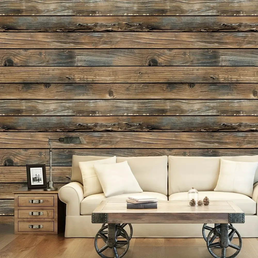 Vintage Weathered Wood Grain Self-Adhesive Wallpaper, Peel and Stick Wallpaper Vintage, Removable Without Residue, Universal Renovation Sticker for Walls, Cabinets, Desks, American Country Style, Faux Wood Wallpaper