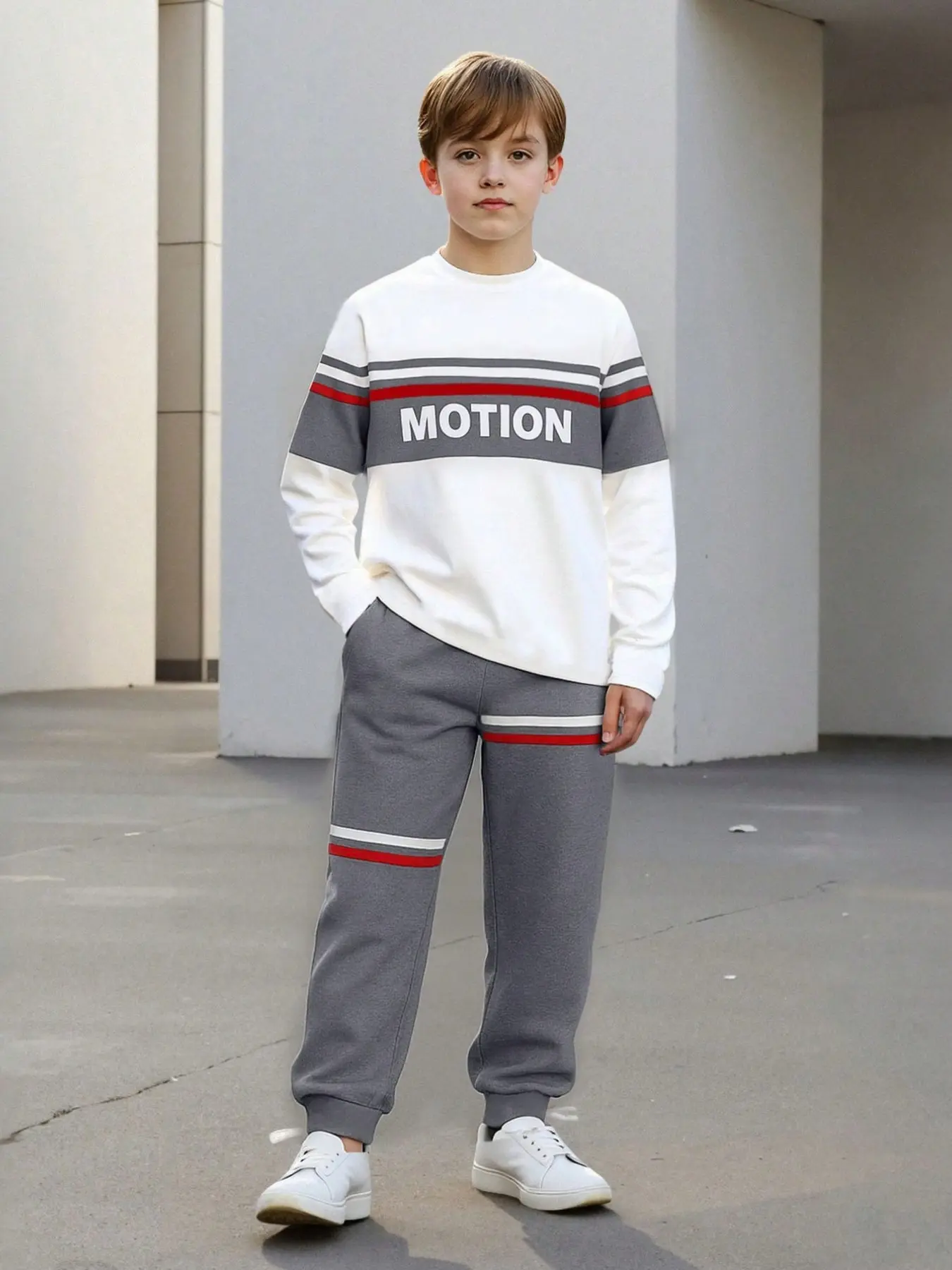 Boys' Striped Letter Print Sportswear Set, Athletic Tracksuit, 4 Colors Long Sleeve Sweatshirt and Pants, Kids Casual Athletic, Comfortable and Stylish