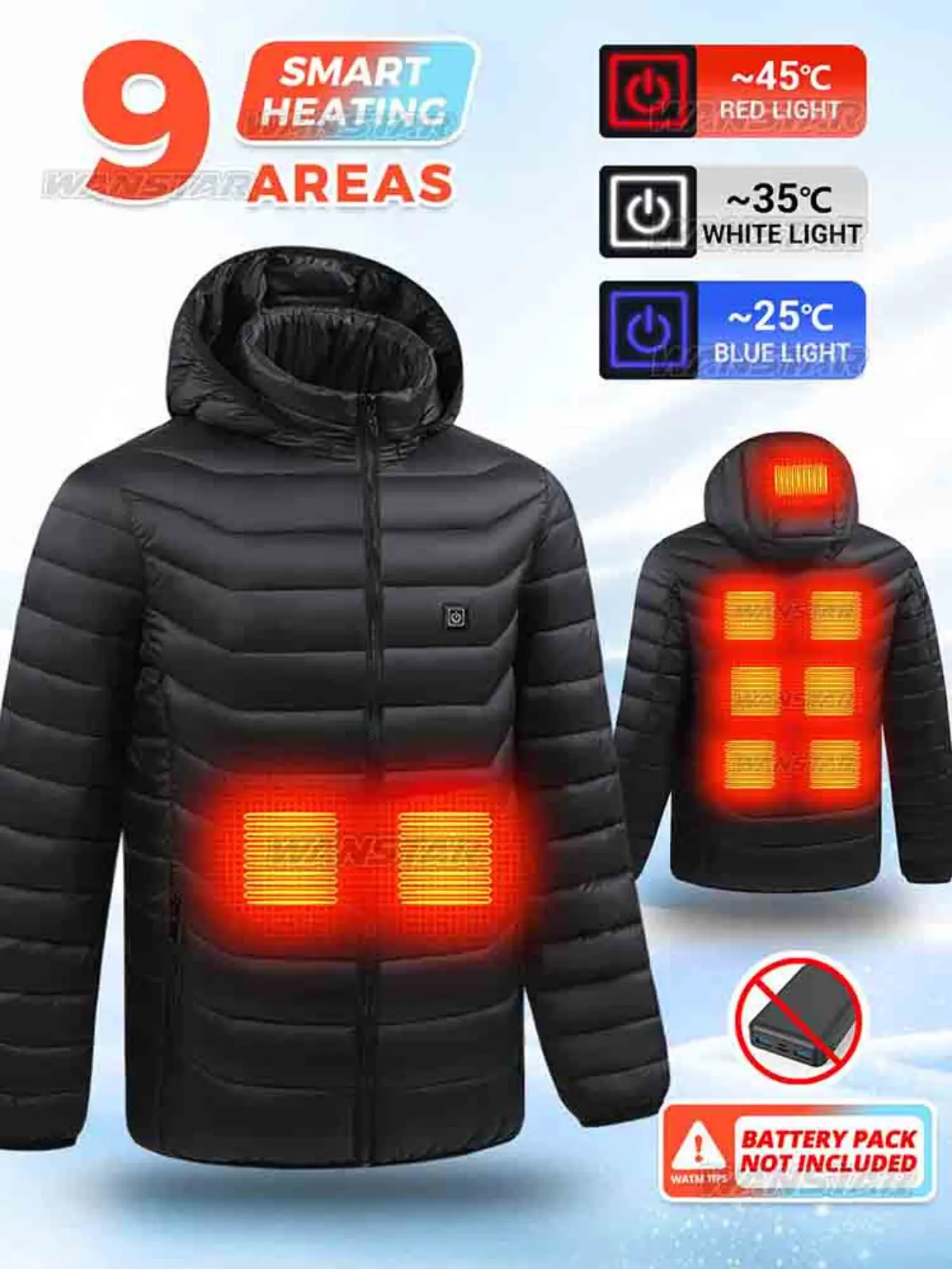 Men's Smart Heating Hoodie, 9 Heating Zones, 3 Temperature Settings, Long Sleeve Winter Jacket, Outdoor Sports Coat, Hiking, Camping, Running