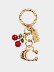Cherry Letter C Keychain，Lucky Tag Bag Charm，Enamel Cherry Pendant Key Ring，Polished Gold Plated Hardware，Spring Snap Keyring Clasp，Cute Handbag Accessory，Daily Car Key Holder，Fashion Gift For Women Girls