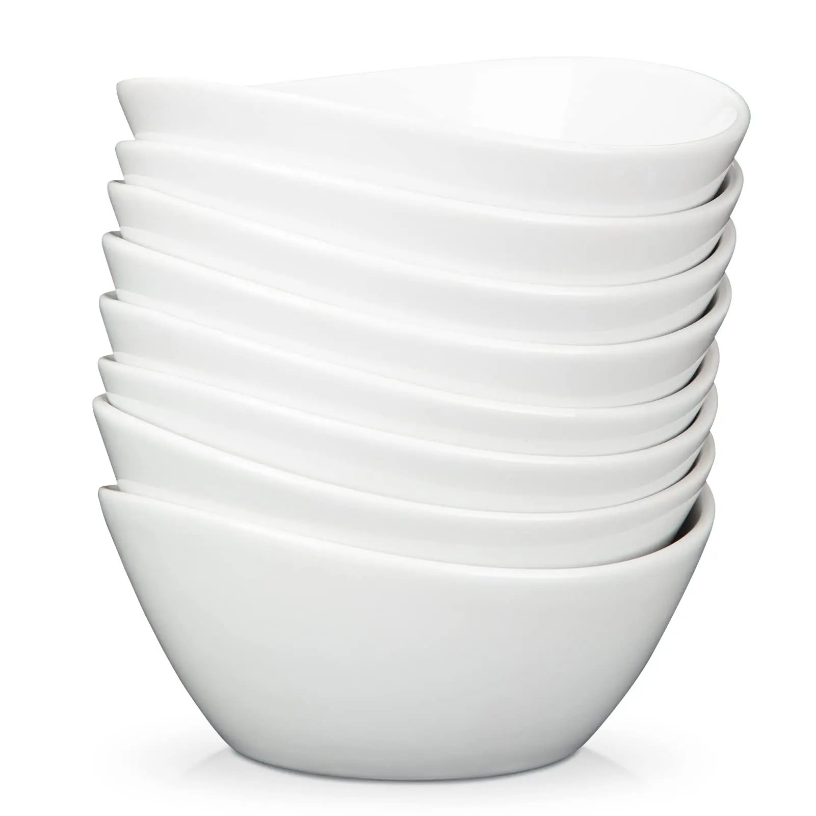 Restaurant Grade 8-Piece 42oz White Ceramic Deep Bowls Set – Large 8-Inch Oval Porcelain Dinnerware – Ideal for Pasta, Salad, Soup, Cereal, Rice – Stackable, Microwave, Oven & Dishwasher Safe, Primary & Cadmium Free