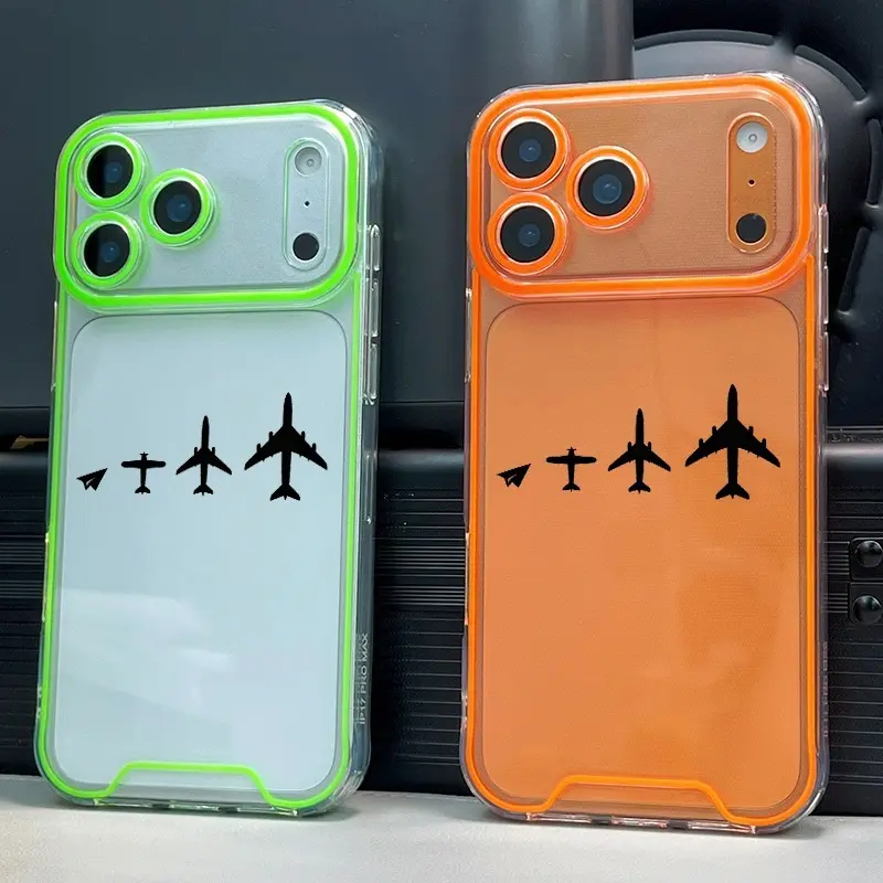 Formation Planes Phone Case, Plane Silhouette Print, 5 Colors Available, Neon Color Clash, Full Lens Coverage, Shockproof Clear Protective Phone Cover Compatible with iPhone 17, 16, 15, 14, 13, 12, 11 Plus, Pro, Pro Max
