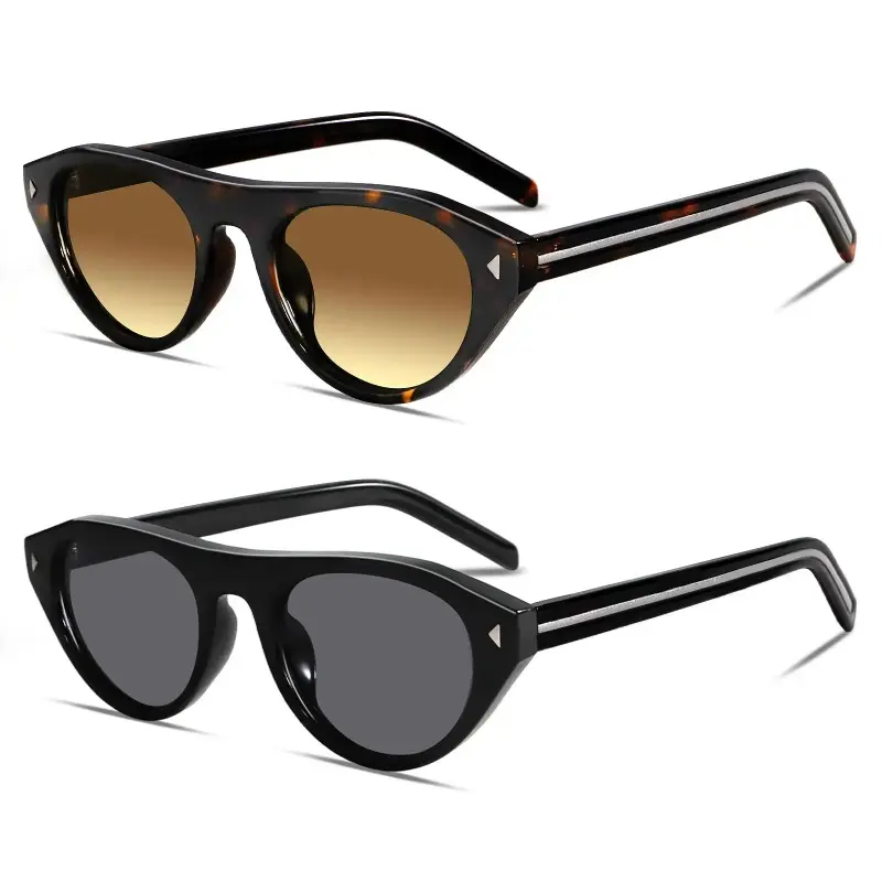 2pcs New Cat Eye Sunglasses for Women Trendy Fashion Black Metal Oval Shades Stylish Eyewear Sun Glasses