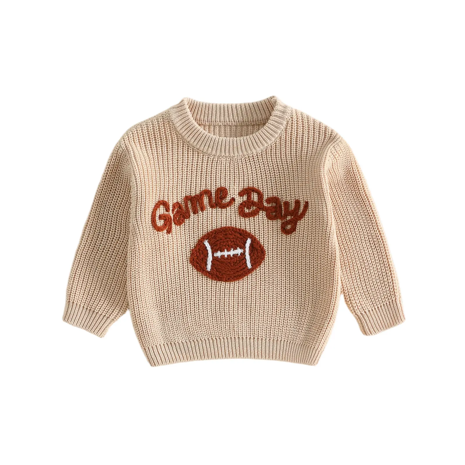 Toddler Baby Little Boy Pullover Sweater Football Embroidery Long Sleeve Knitted Tops Fall Winter 6M-4T